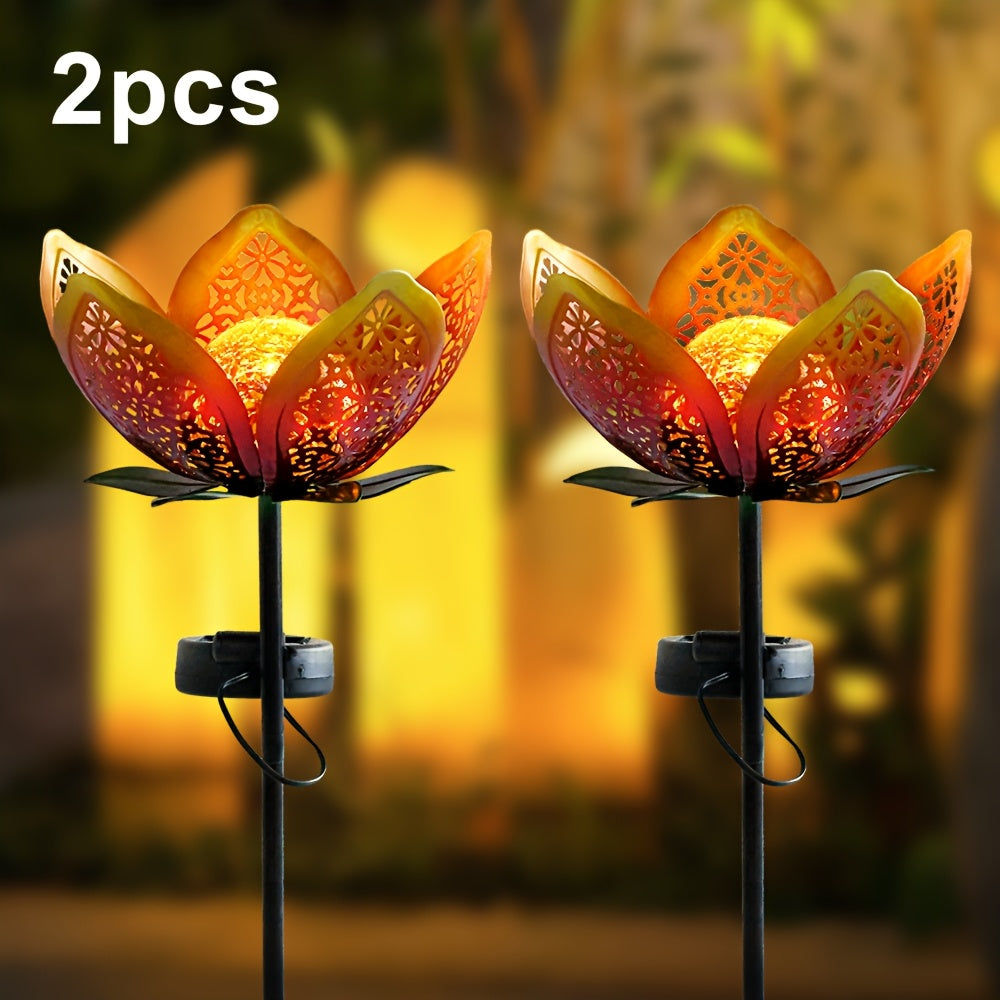 2/3-Piece Solar Hollow Sunflower Lawn Light - IP44 Splash-Proof Waterproof, with Cracked Glass and Metal Flower Design, Suitable for Garden, Courtyard and Walkway Decoration, Solar Garden Light, Valentine's Day / Easter Decoration / Gift