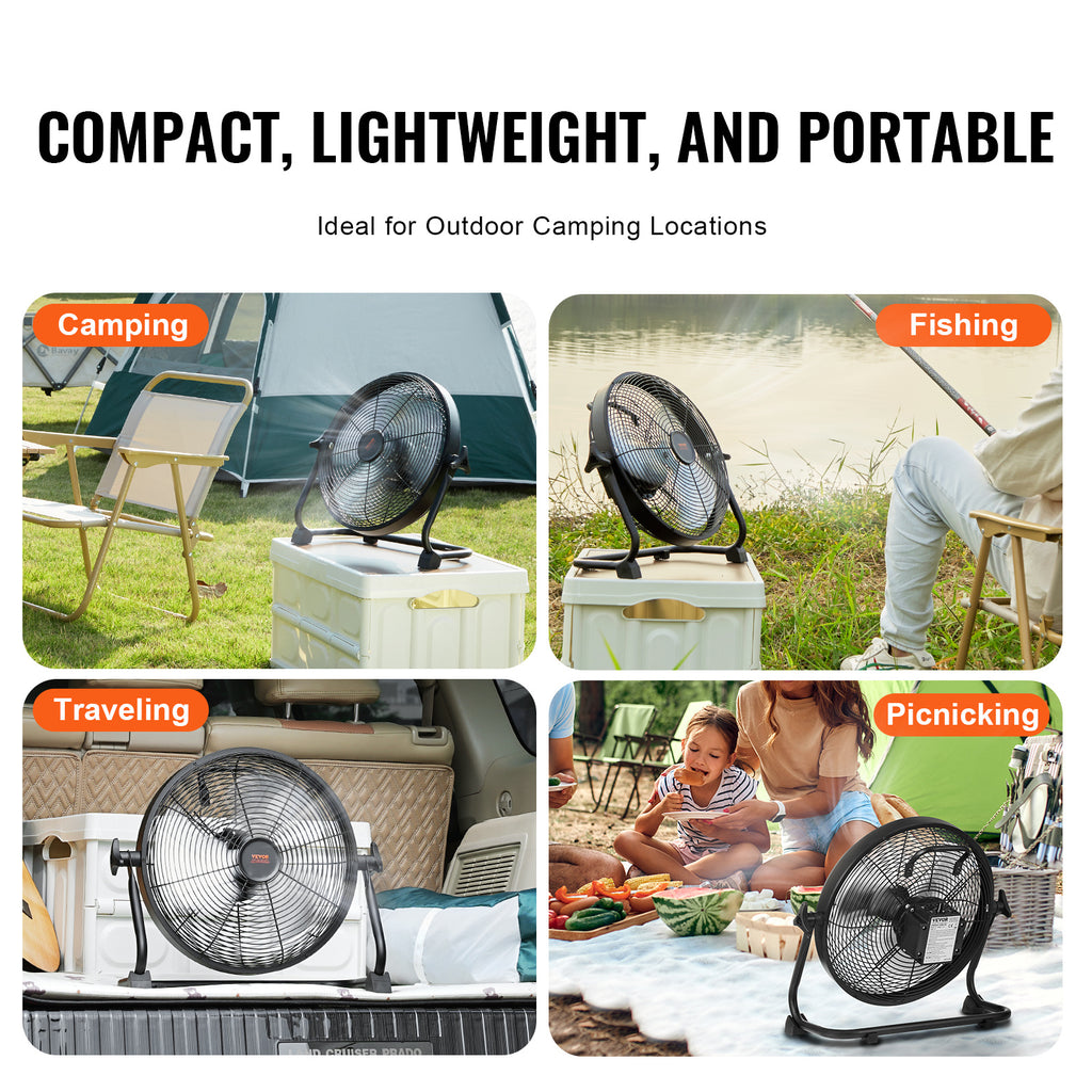 VEVOR 12 Inch Cordless Fan, Portable Quiet Personal Fan for Home Office, 360° Manual Rotatable Head, Stepless Speed Adjustable High-Speed Wireless Fan, Heavy Duty Metal Industrial Standing Fan