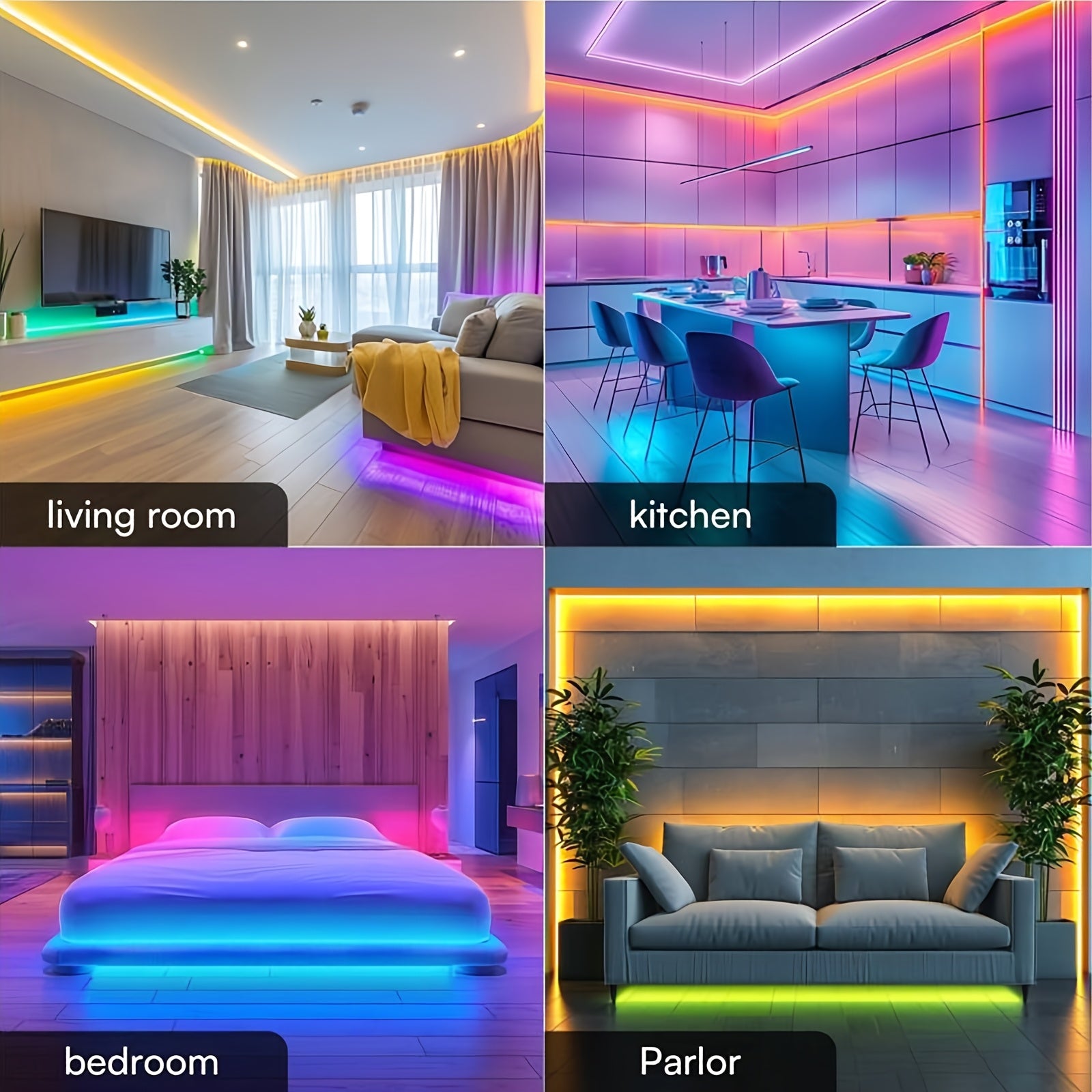 100英尺 RGB LED灯带，带App和遥控器，可同步音乐实现动态颜色变化，非常适合装饰卧室、厨房、派对