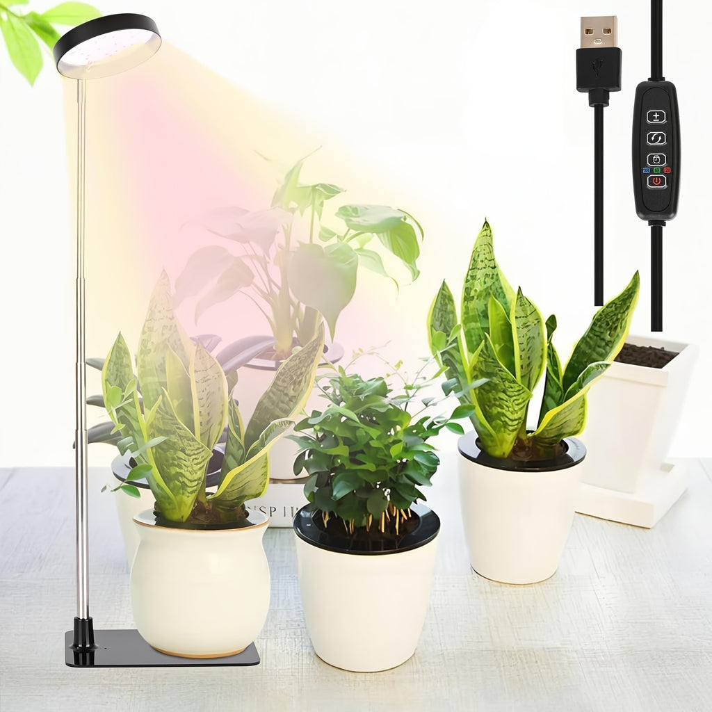 Full Spectrum LED Grow Light for Indoor Plants, 48 LED Beads, 2 Installation Options, 3 Selectable Spectral Modes, 3/9/12 Hours Timing Function, 10-Level Dimmable Brightness, Adjustable Height from 6.7 Inches to 26 Inches