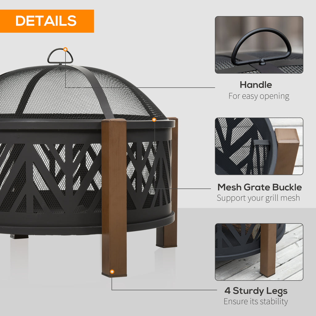 31-Inch Outdoor Stove, 2-in-1 Round Stove Cover with Lid, BBQ Grill, Backyard, Camping, Campfire, Wood Stove, Black