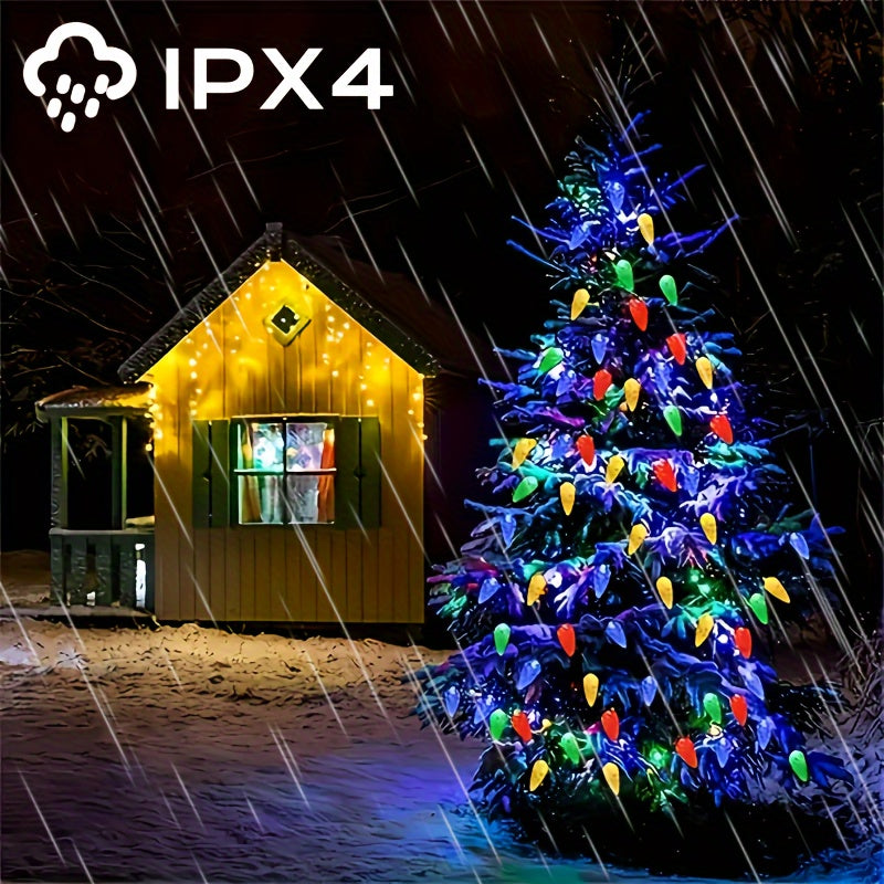IPX4室外太阳能多彩LED圣诞灯 -20/50/100颗草莓形状，8种灯光模式，适用于树、花环、花园、露台和派对装饰