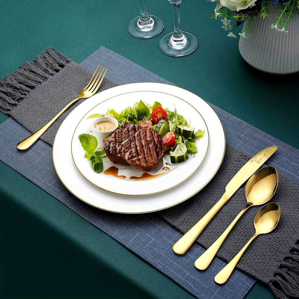 24-Piece Elegant Stainless Steel Black Cutlery Set – Classic 24-Piece Knife, Fork & Spoon Gift Box Set – Mirror Polished 6-Person Gold Cutlery Set with Gift Box Packaging – Dishwasher Safe – Perfect for Weddings, Parties, Restaurants, Hotels