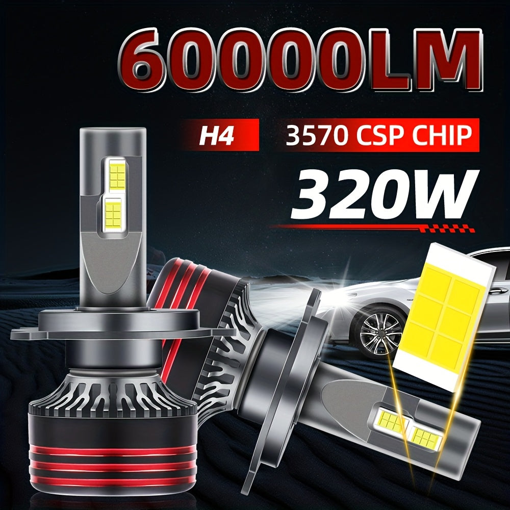 2-Pack H4 H7 9005 9006 H11 H1 H13 High/Low Beam LED Car Headlights, 1000% Super Bright, Canbus External Driver, 320W High Power Bulbs 60000LM, Long Life Fast Cooling Fan