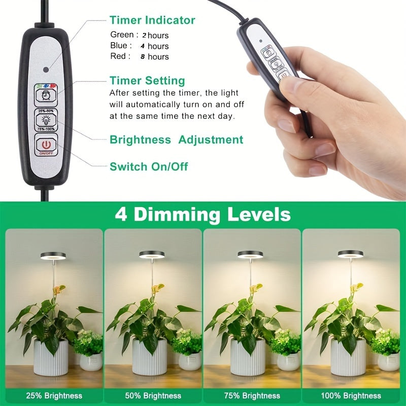 LED Plant Grow Light, Full Spectrum Lighting for Optimal Indoor Plant Growth, 4 Brightness Levels, 2/4/8H Timer, Height Adjustable, USB Powered, Perfect Christmas Gift