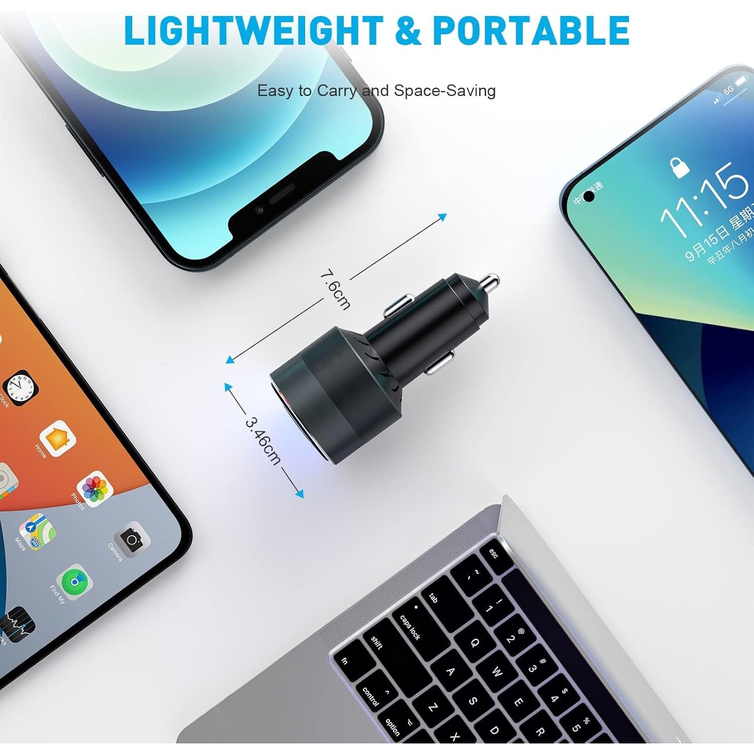 USB C Car Charger for iPhone 16, 66W Car Lighter Adapter USB Fast Car Charger PD 30W+Dual QC3.0[Metal Shell][Ambient Light] for iPhone 16 15 14 13 Pro Max Samsung Galaxy Note Google Pixel