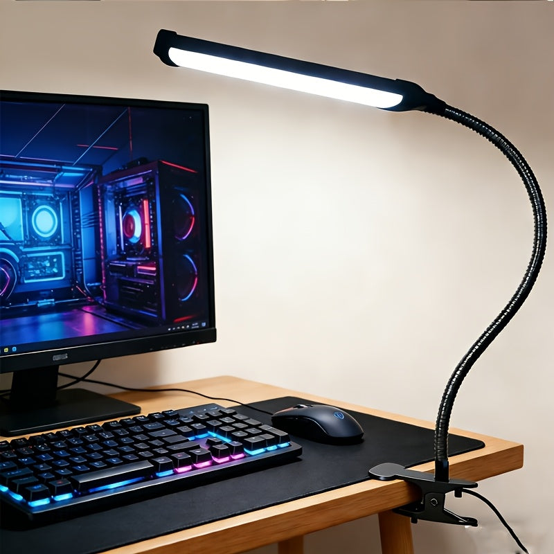 1pc LED metal hose stand desk lamp, USB bendable metal table reading light, night light, three-color adjustable, 360-degree freely bendable, fill light clip lamp, for manicure, office, drawing lighting, home lighting fixture