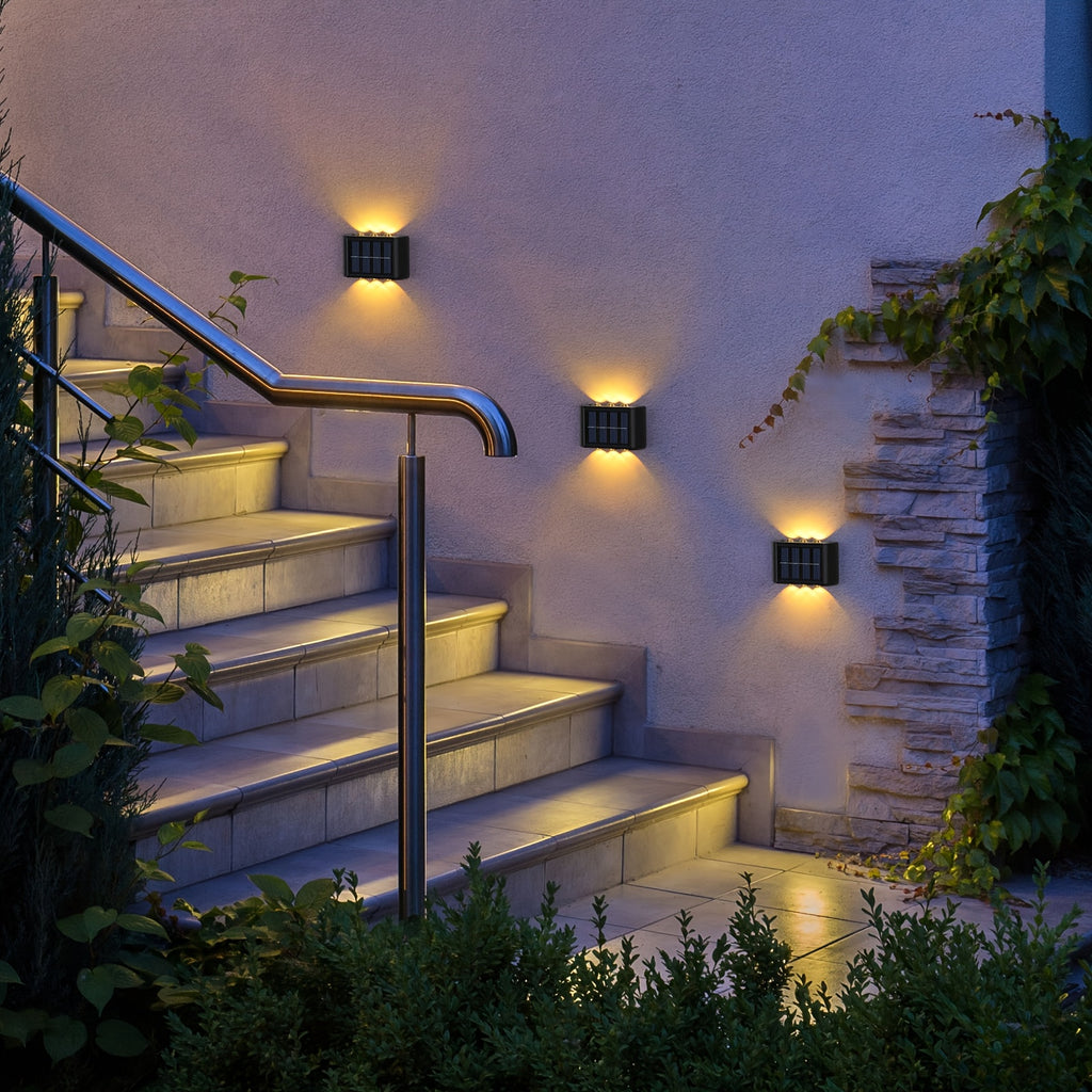 Four Sets Solar Wall Light, 6 LED Beads Outdoor Wall Light, Up and Down Lighting, Light Sensor, Suitable for Courtyard, Porch, Fence, Patio Lighting Wall Light, Holiday Atmosphere Decorative Light Fixture