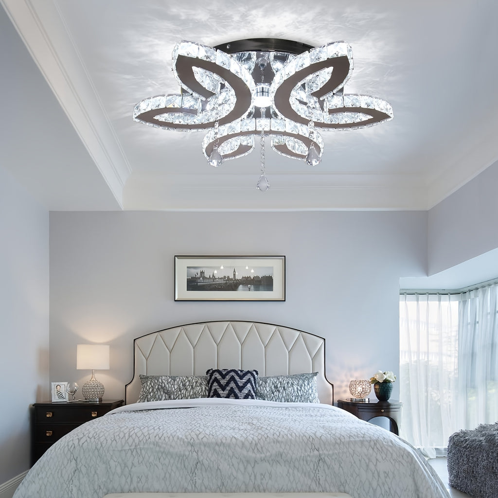 20.4-Inch Modern Large Crystal Chandelier - Hardwired LED Crystal Diffuser Pendant Light, Ceiling Light Fixture for Bedroom, Living Room and Dining Room (Cool White Light)