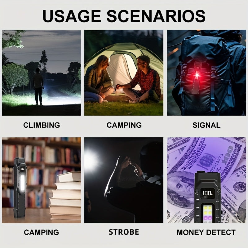 Ultra-Slim Multi-Mode High-Brightness Dual-Source LED Work Light, 9 Lighting Modes, Built-In Large Capacity Battery & Type-C Charging Port, Pen Clip + Slim Portable Design, Ideal for Work Lighting, Outdoor Use