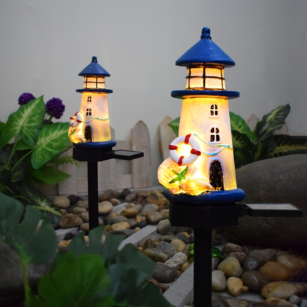 Solar Resin Lighthouse LED Outdoor Lighting Decorative Landscape Light Solar Garden Light Lawn Light Perfect for Courtyard Garden Lawn Festival Decoration