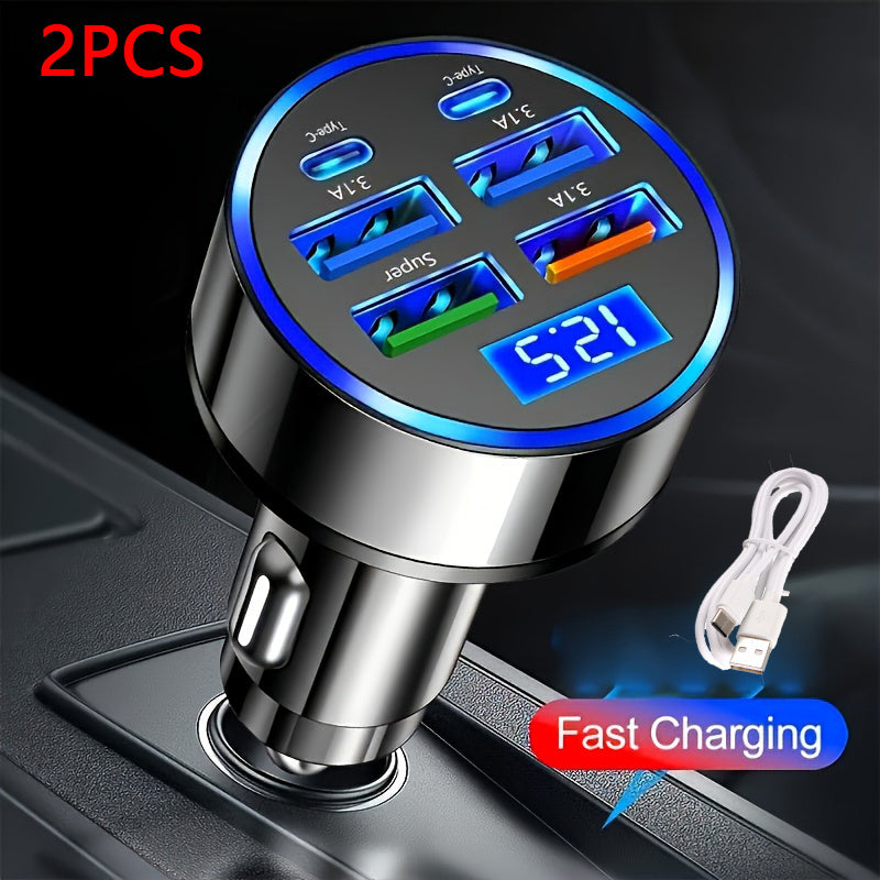 Set of 2 PD Chargers with USB Cable | Dual PD And Four USB Car Charger | Rapid Charging PD QC3.0, 60% Charge in Half an Hour - Universal Fast Charging for Different Devices | Contemporary Charging Hub | Sturdy Car Charging Station