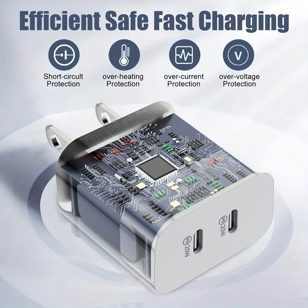 for iPhone 15 Charger Fast Charging, 3Pack 20W Dual Port USB C Charger Block with 10ft Long USB C to C Charging Cord Compatible for iPhone 15/15 Plus/15 Pro/15 Pro Max, iPad Pro/Air/Mini