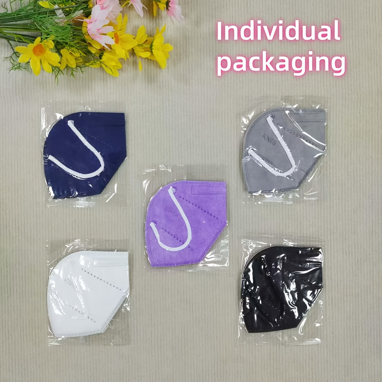 50 片 KN95 透气面罩 - 5 层，防过敏，一次性可折叠，易于存放 - 多种颜色（黑色、白色、灰色、紫色、海军蓝），防护，杯折叠