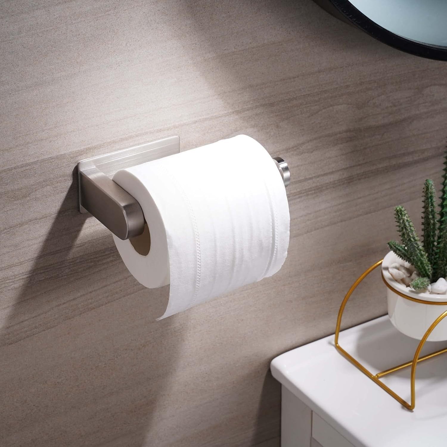 No-Drill Stainless Steel Toilet Paper Holder - Self-Adhesive Freestanding Paper Roll Holder for Bathroom & Kitchen, Brushed Finish, Rustproof Design, Easy Install, Modern Minimalist, Smooth Metal Surface