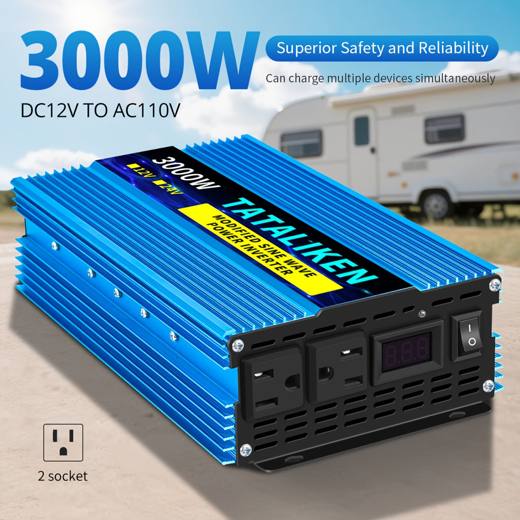 TATALIKEN 电源逆变器3000W/4000W(峰值功率), DC12V转AC110V, 家用备用电源逆变器/低噪音适用于车载, 汽车、房车、卡车以及电子设备，不带电池