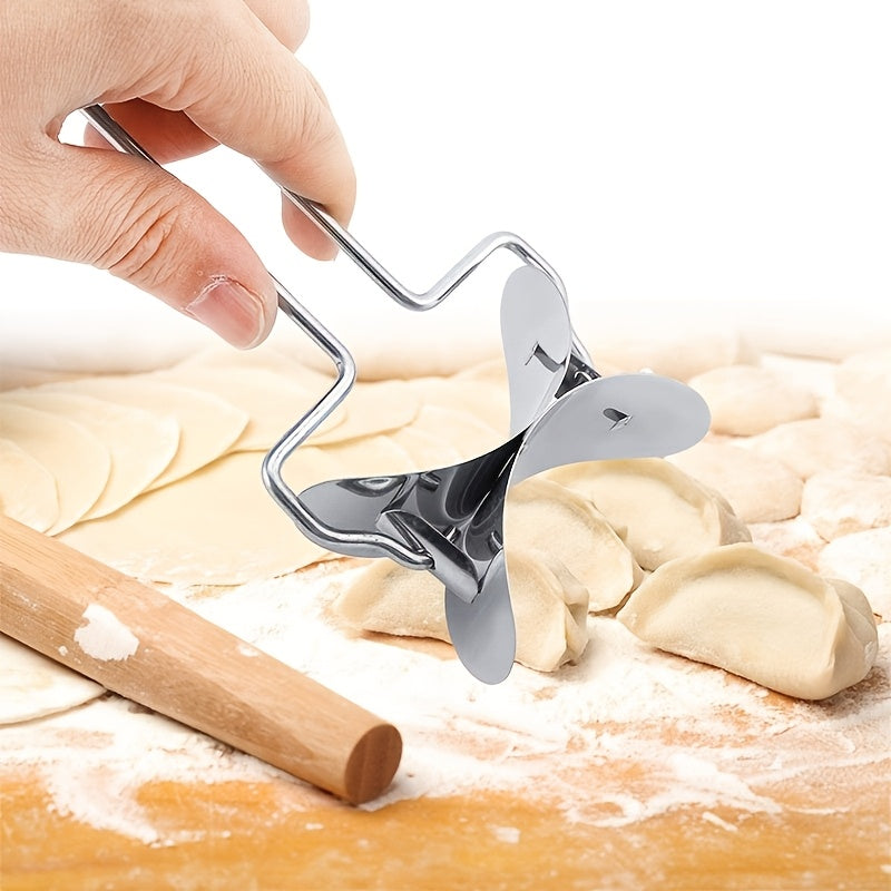 One Stainless Steel Dumpling Cutter Wheel – Dough Roller, Round Cutter for Dumplings & Buns, Ravioli Pasta Cutter, Manual Rolling Cutter – Easy Dumpling / Bun / Noodle / Pastry / Cookie Making