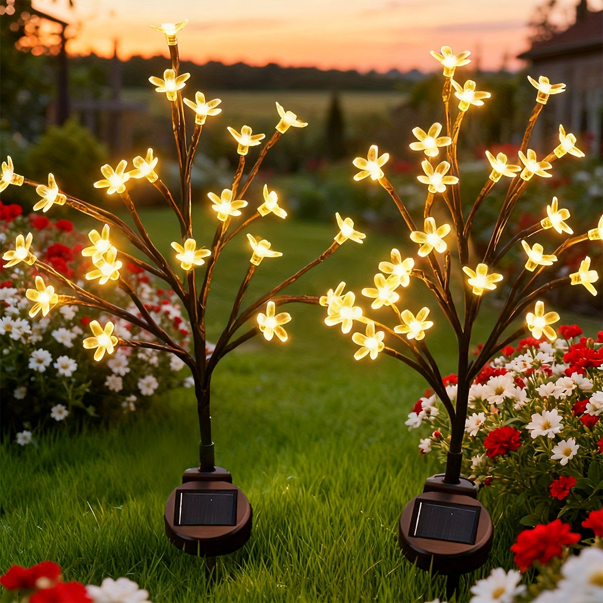 1pc/2pcs Solar Branch Cherry Blossom Light, Christmas Outdoor Courtyard Decorative Cherry Blossom LED Ground Insert Light Suitable for Garden Lawn Courtyard Patio Decoration, Path, Perfect Christmas Holiday Party Decoration Gift