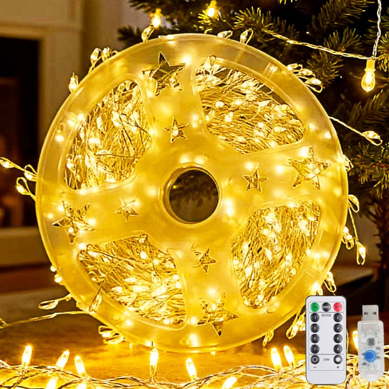 USB LED 串灯，32米/98英尺爆竹灯串，1000LED 星空萤火虫灯，8种模式，多功能，适用于花环制作、婚礼装饰、室内空间，营造星空萤火虫效果，提升任何装饰场景
