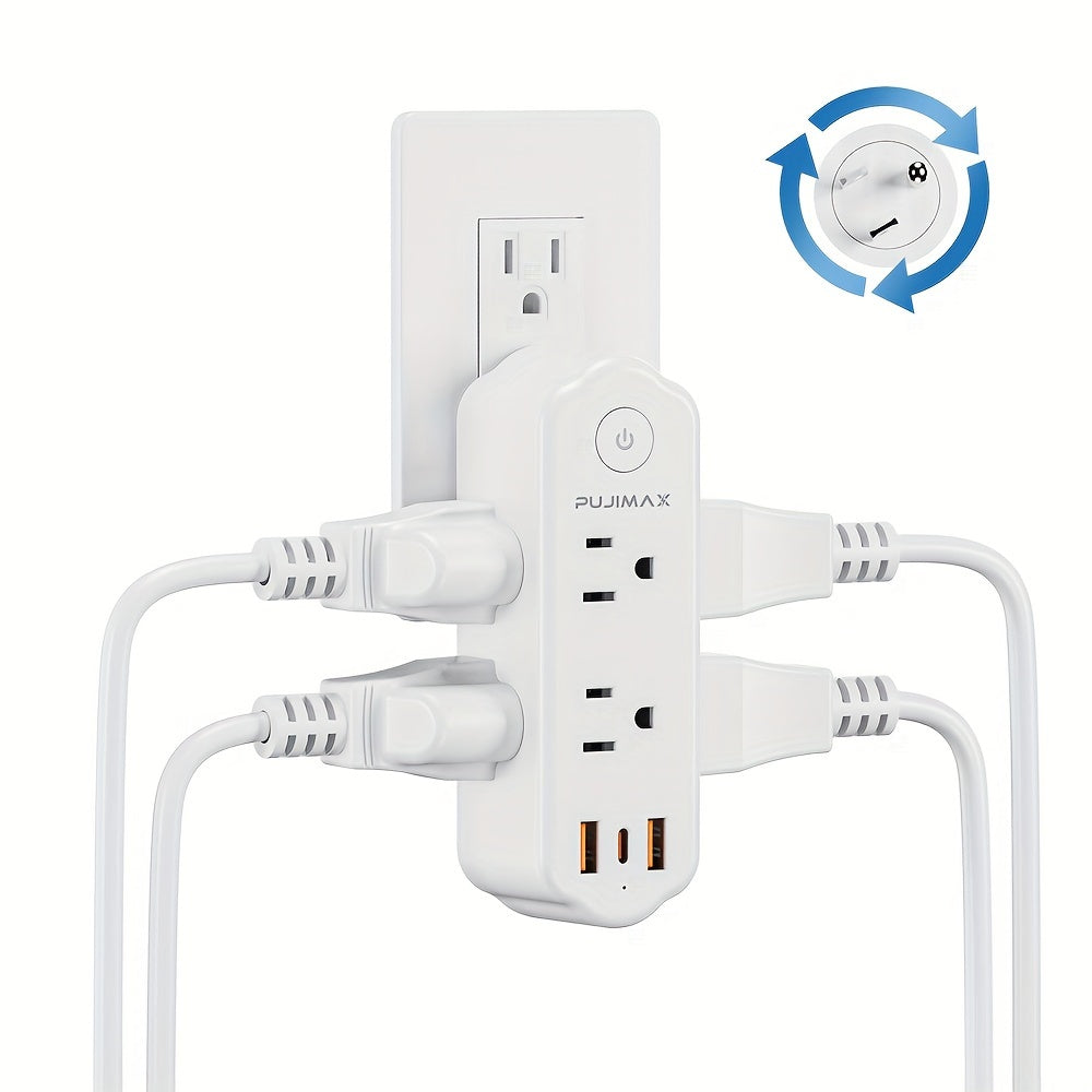 2/1 PUJIMAX American Multifunctional Wall Socket, Including 2 USB Ports, 1 Type-C Port, 6 AC Plug Ports, Surge Protection, Safety Intelligence, Plug Support 360 ° Rotation, Travel Plug Adapter, Electrical Sockets, Suitable For Home, Office, School, Dormit