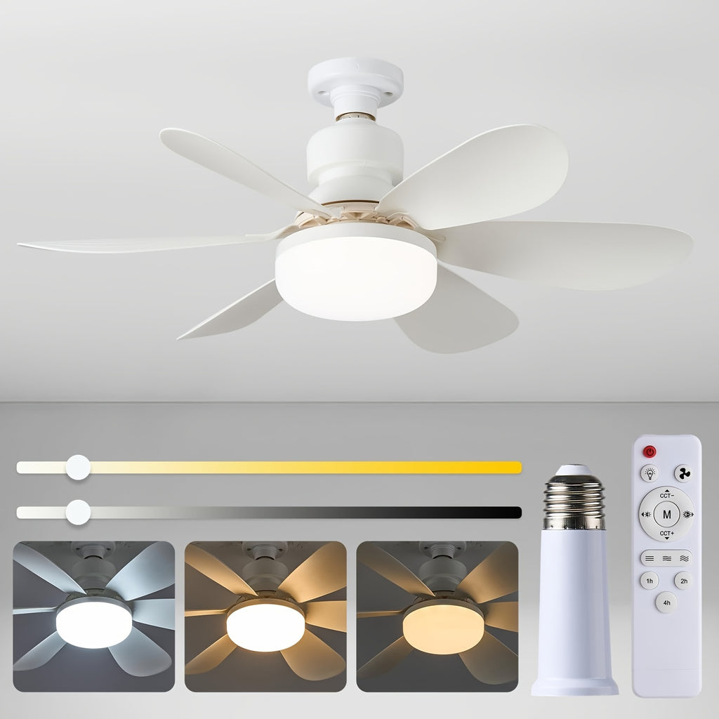20.5 Inch Smart Ceiling Fan Light with Remote Control, LED Lighting, 3-Speed Low Noise Airflow, 3 Color Temperatures 3000K-6500K, E26/E27 Base Fan Light, Tool-Free Installation & Timing Function, Ideal for Bedroom