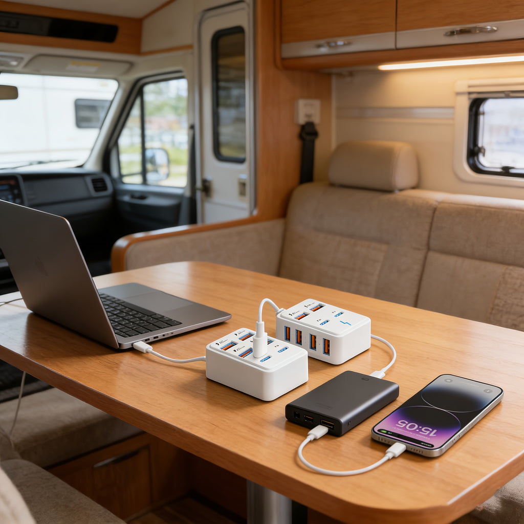 1pc of a 4/6 Port High-Speed USB Charging Station, a Multi-Device Fast Charging Hub Compatible with Laptops, Tablets, And Phones, a Power Conversion Partner for Rvs, a Desktop Wall-Mounted Charger, And a Smart Dual-Socket Distribution