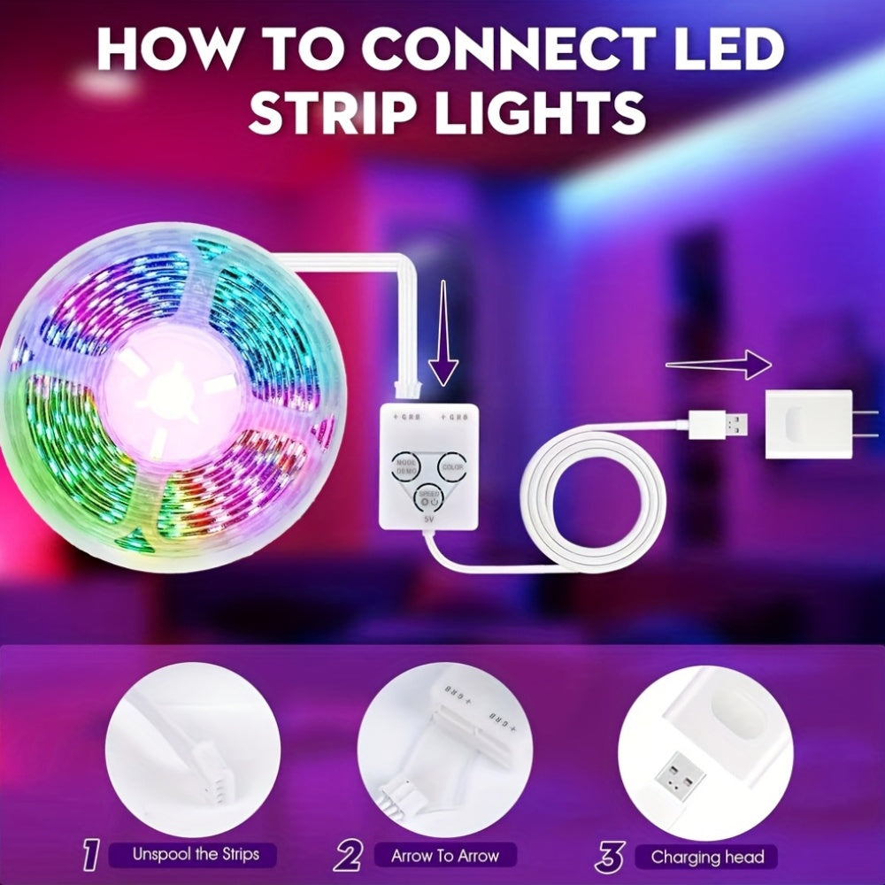 3.3英尺/1米-100英尺/30米 LED灯带，5V RGB LED灯，带3键遥控器，亮度可调，颜色可变，非常适合电视、客厅、卧室或派对环境（USB供电）