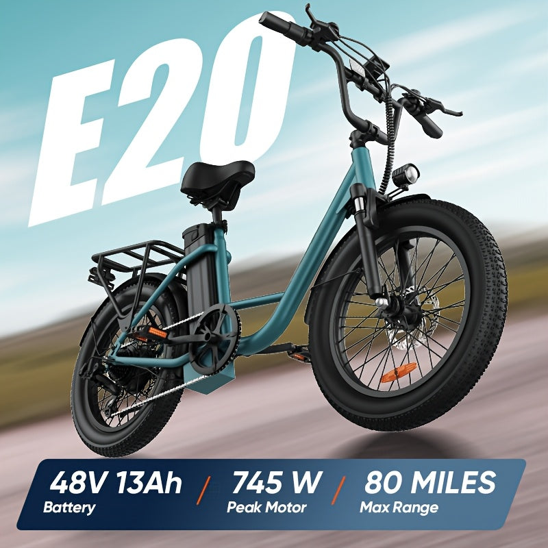 20x3英寸轮胎电动探险自行车 - 745W电机，48V 13Ah可拆卸电池，20英里/小时，7速变速，双碟刹 - 探索山路与征服城市通勤