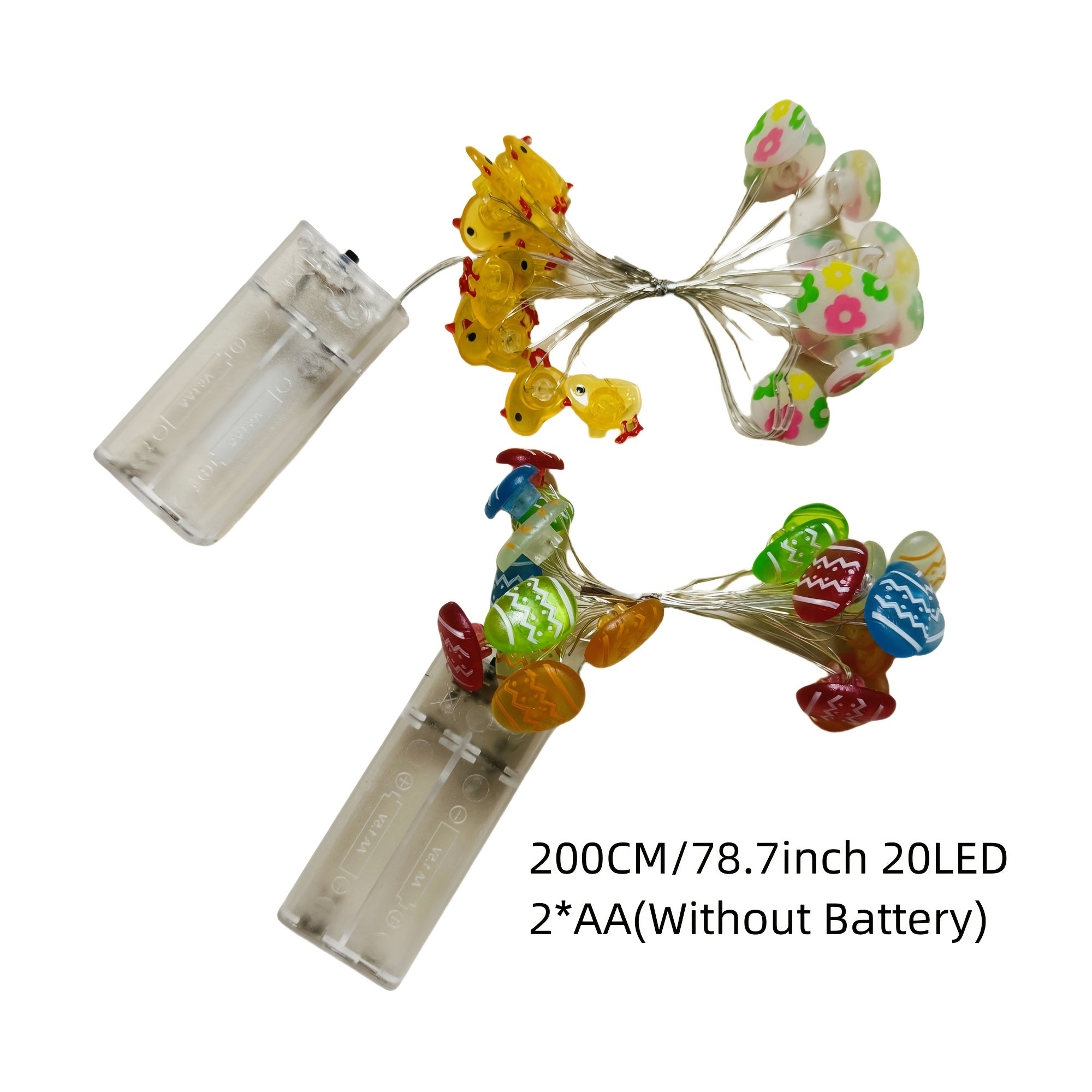 20 LED 小雞和破碎的蛋糕燈串，78 英寸 3D 塑料復活節裝飾公仔燈，電池供電，無插頭，適合房間和臥室節日裝飾