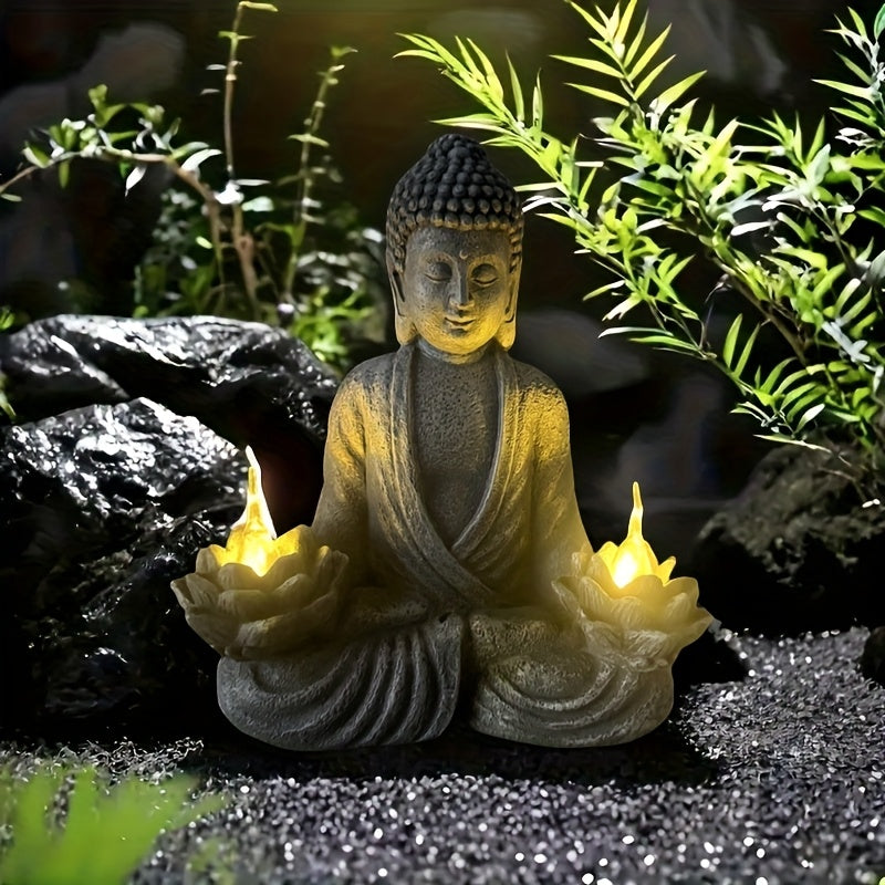 One Zen Solar Buddha Statue Garden Light, Christmas Decorative Solar Meditation Garden Buddha Statue, Courtyard Lawn - Indoor/Outdoor Decoration, Perfect for Balcony, Garden, Courtyard, Porch Courtyard Art Decor, Gift
