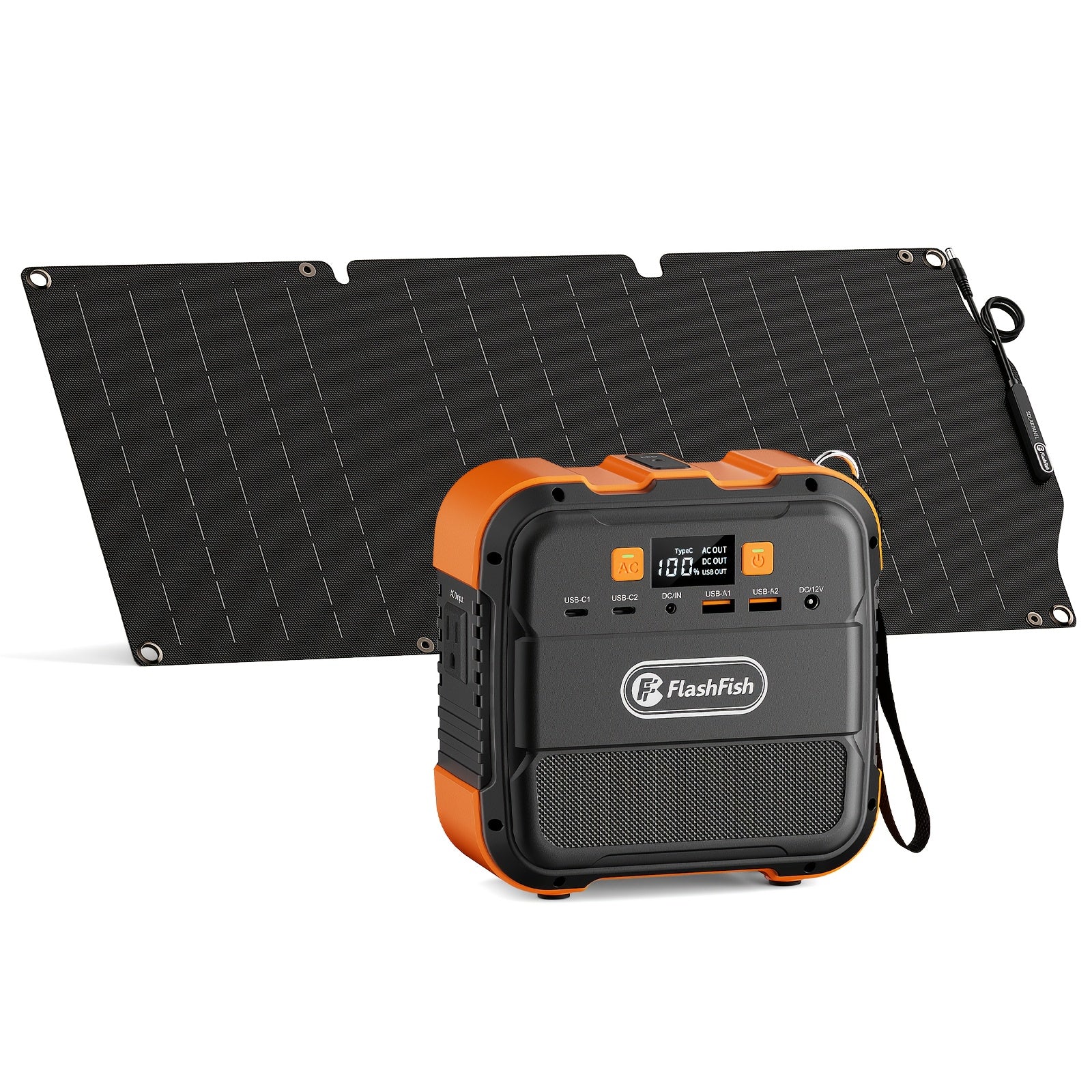 可攜式電源站 120W/150W/200W 峰值 露營太陽能發電機 98/166/172.8Wh 電源供電器，含 30/60W 太陽能板，具備 110V AC 插座和多重輸出 LED 手電筒，適用於 CPAP 家用露營 颶風 緊急情況 聖誕禮物