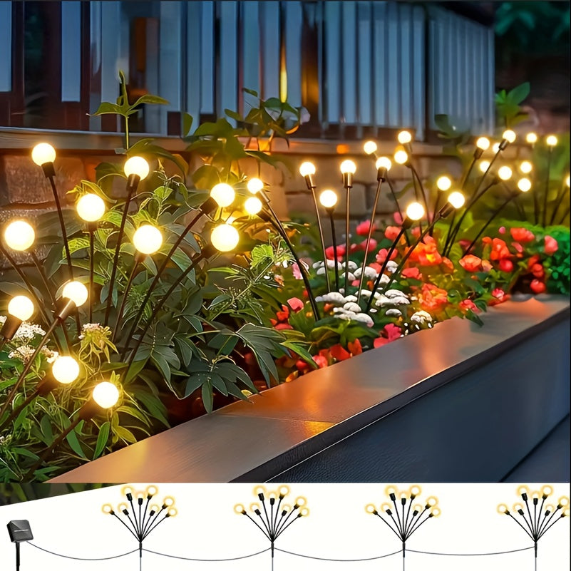 4 个太阳能庭院灯，24 个 LED 灯，萤火虫落地灯，户外装饰 LED 灯，花园装饰球形灯庭院灯，适合节日派对、独立日舞会照明装饰您的花园