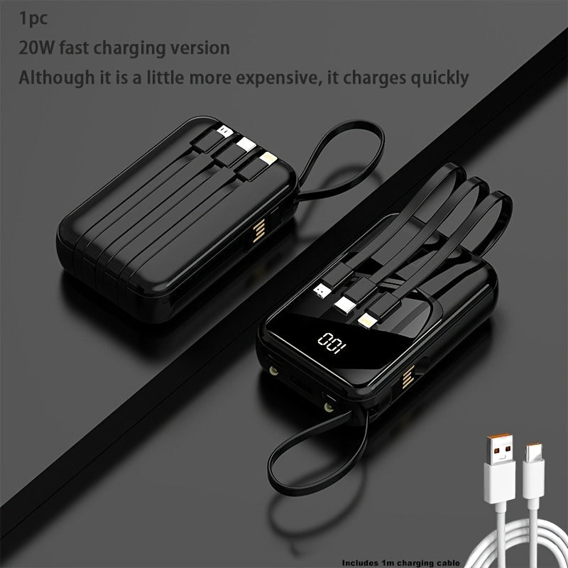 10000毫安大容量迷你充電寶，配備5W-20W快充輸入輸出口線，LED智慧電量顯示，適用於iPhone 16/15/14/13及安卓裝置