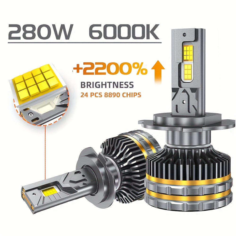 2個H11 H4 H7 LED CANBUS H1 H8 H9 HB3 HB4 9005 9006 9012 HIR2 9007 HB5 9008 H13 LED大燈 280W高功率 6000K汽車前燈燈泡 12V 24V