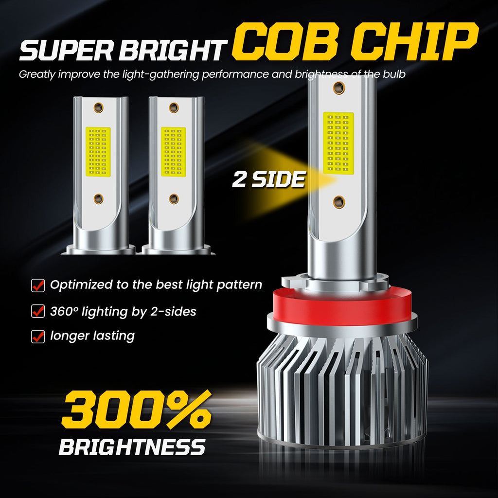 H11 H8 H9 TXBILMOO 2-Pack LED Headlight Bulbs High/Low Beam Set Bright White 10000Lm, No Battery Included