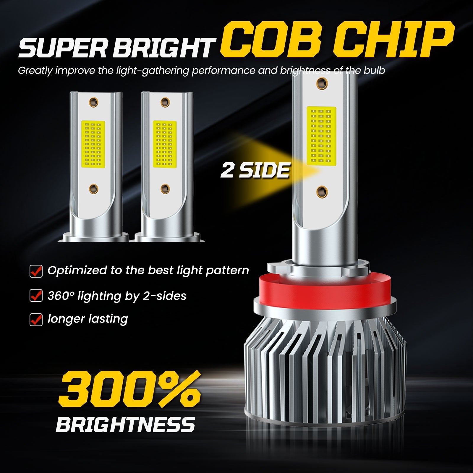 H11 H8 H9 TXBILMOO 2-Pack LED Headlight Bulbs High/Low Beam Set Bright White 10000Lm, No Battery Included