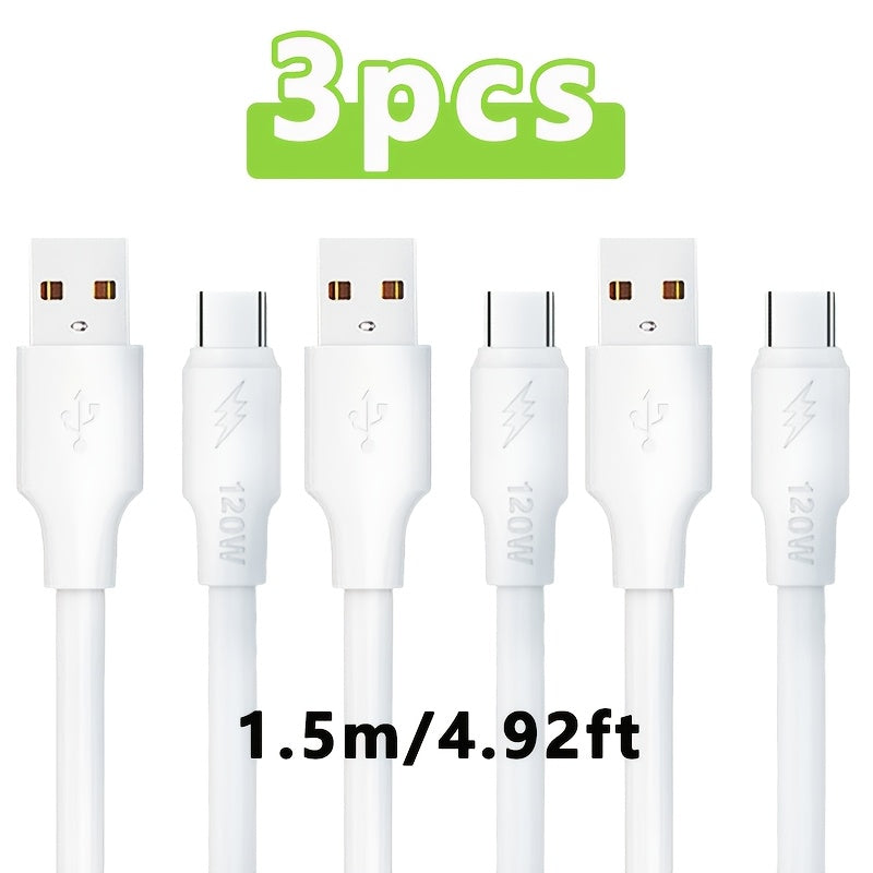 3根超厚120W快充数据线 USB转Type-C 高速传输充电线 适用于华为 三星 小米 荣耀 OPPO Type-C接口 手机充电