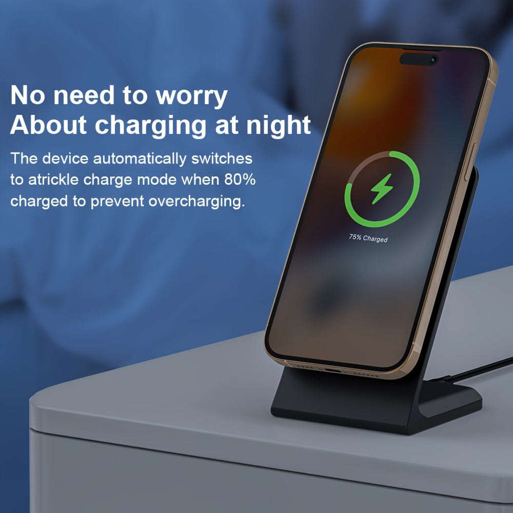 GYUAN 15W Fast Magnetic Charging Station for iPhone 12 Mini, 13, 14 Plus, 15, 16 Pro Max & AirPods 4, 3 Pro 2 - Wireless Desktop Charger with USB-C Input, Green LED Indicator, 2-in-1 Stand, iPhone Charging Station | Modern Charging Station | Sleek Chargin