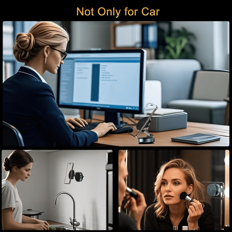 Magnetic Phone Holder Set – Rotatable Car Vacuum Suction Cup Phone Mount, Telescopic & Foldable, Swivel Magnetic Phone Stand. Made of Alloy Steel with Ultra-Strong Suction Cup.