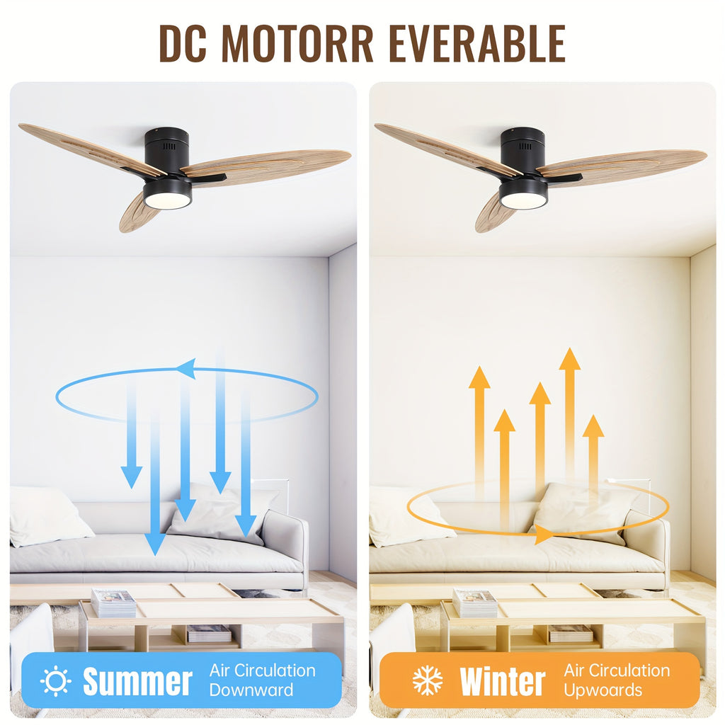 Sofucor New 56" Black Ceiling Fan with Light & 3 Solid Wood Blades, Remote Control for Living Room, Patio & Dining Room
