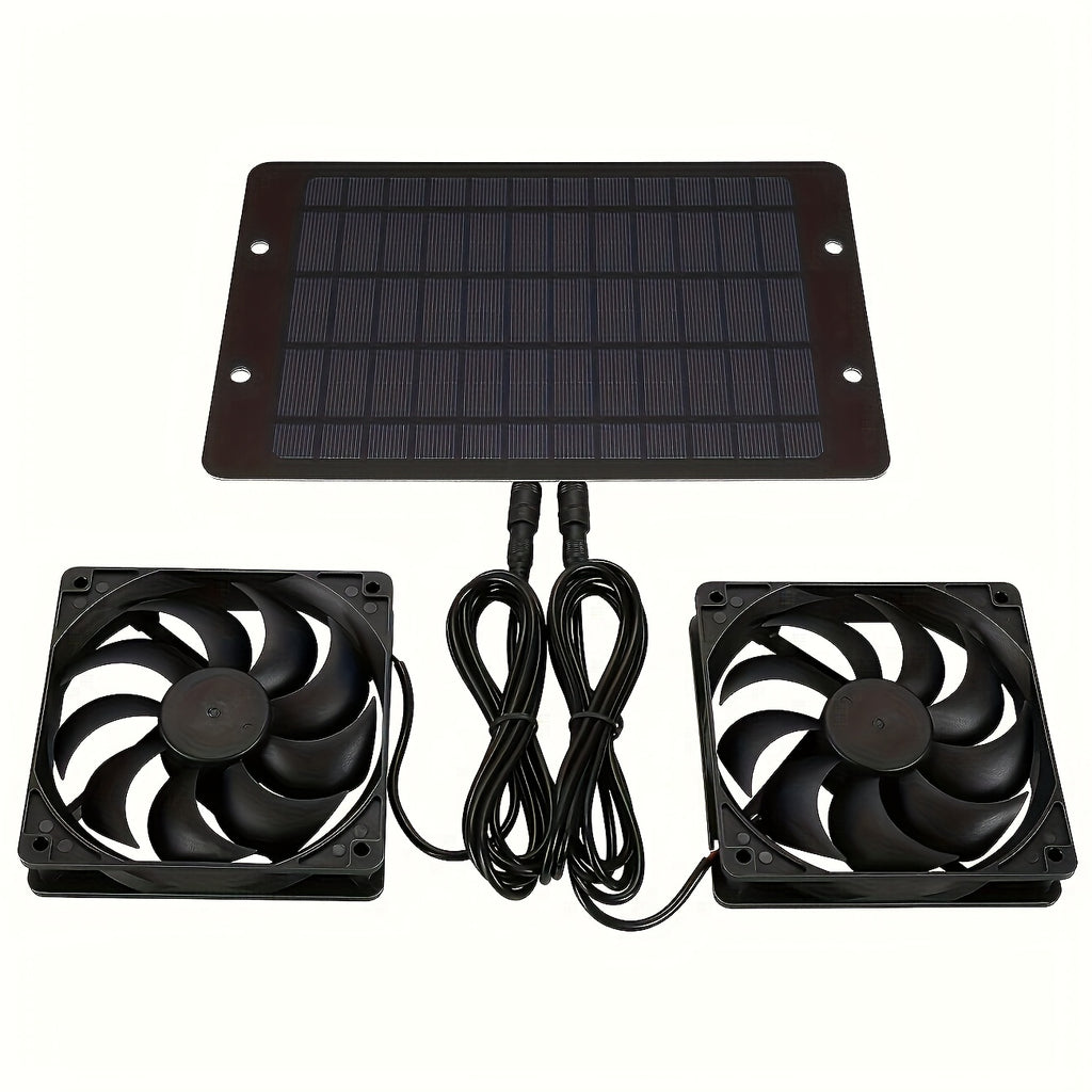 10W/12V Dual Fan Solar Powered Electric Ventilator, Solar Ventilation Exhaust Fan Kit for Outdoor Air Circulation, Ideal for Chicken Coop, Greenhouse, Shed, Pet House and Window Use, Battery-Free Operation