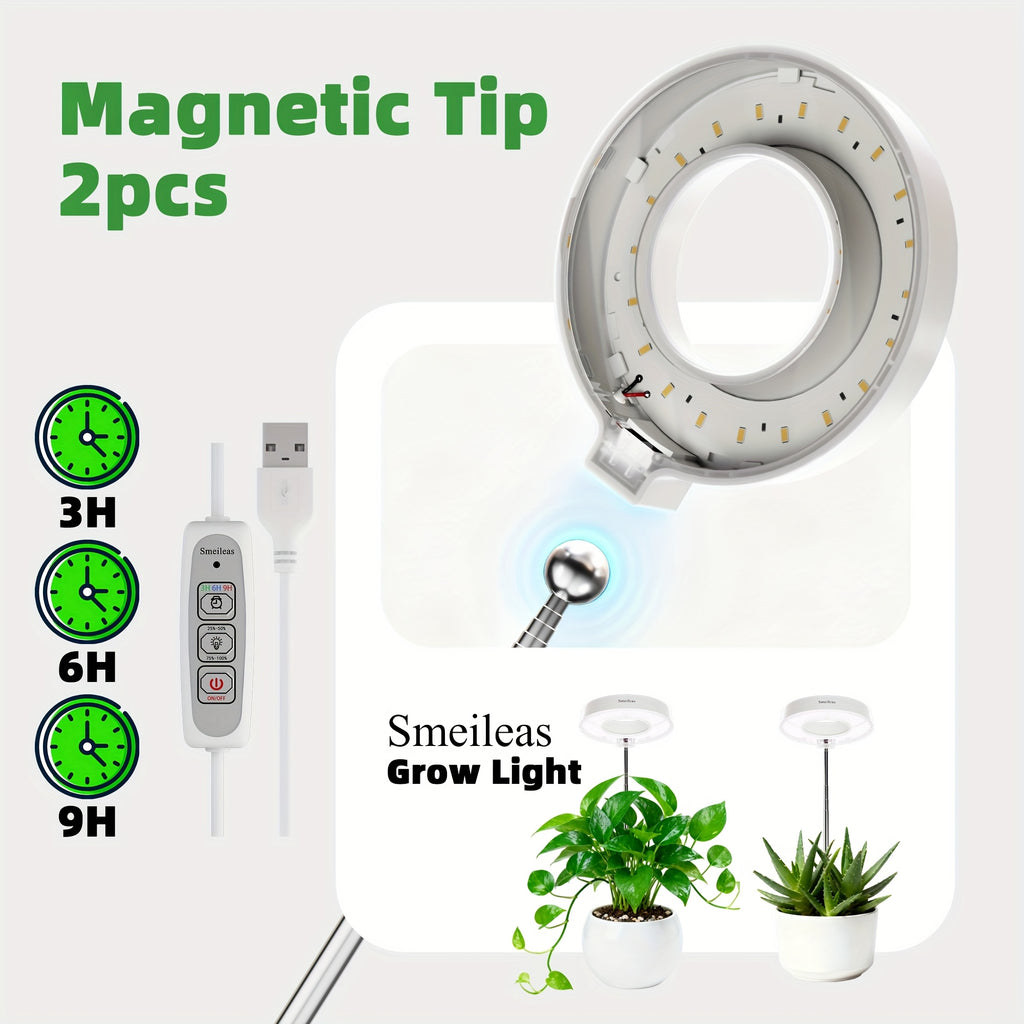2-Pack Plant Grow Light, Full Spectrum, 3/6/9H Auto Timer, 4-Level Dimmable, Height Adjustable, Ideal for Small Potted Plants, Gardens, Plant Lovers, Perfect as Halloween & Christmas Gift