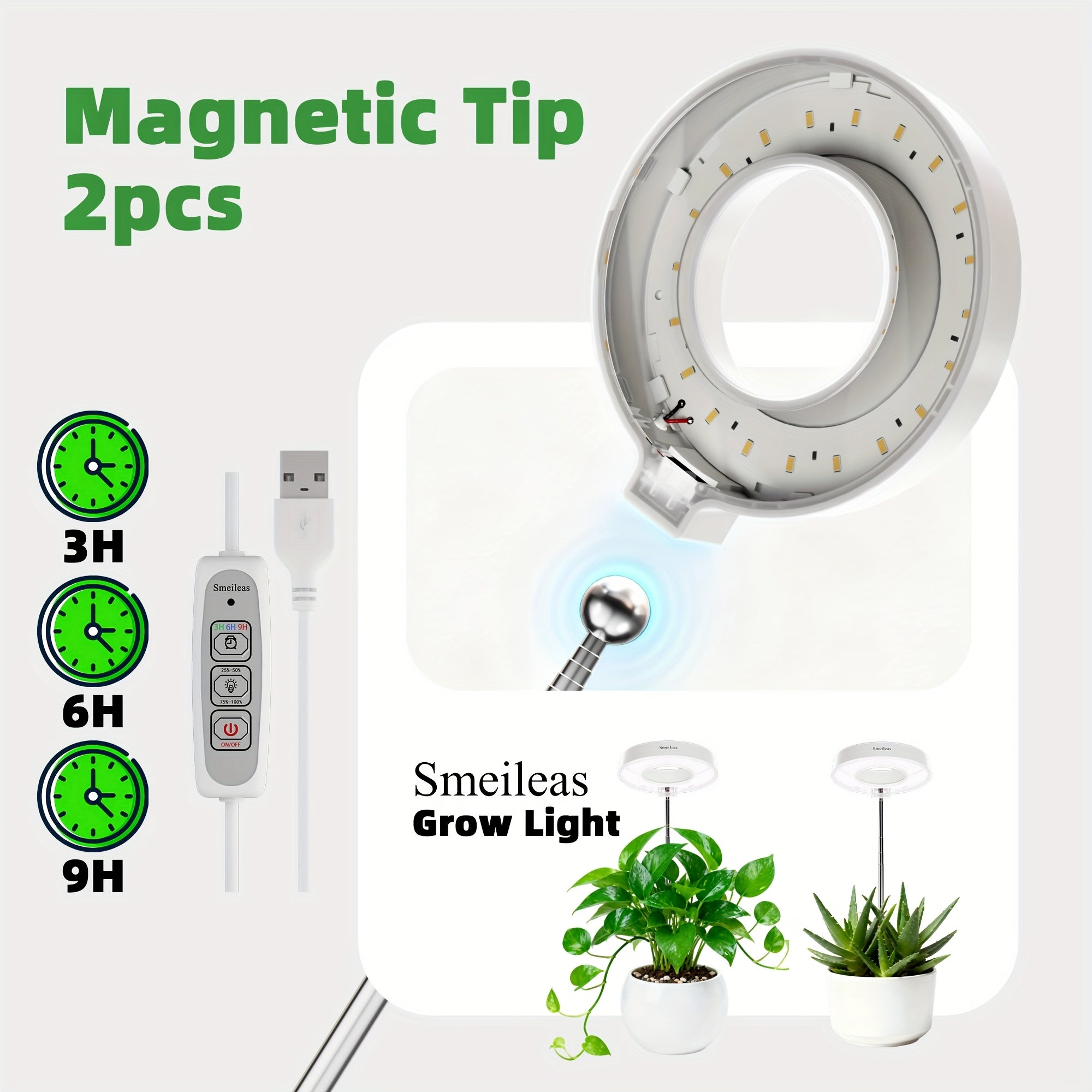 2-Pack Plant Grow Light, Full Spectrum, 3/6/9H Auto Timer, 4-Level Dimmable, Height Adjustable, Ideal for Small Potted Plants, Gardens, Plant Lovers, Perfect as Halloween & Christmas Gift