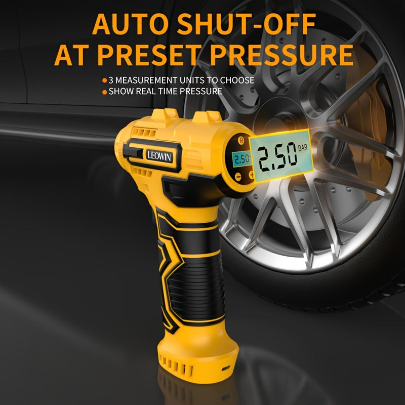 Portable Tire Inflator with Auto Shut-Off, Handheld Air Pump, 150 PSI Cordless Car Tire Pump, with Digital Pressure Gauge / LED Light, Suitable for Cars, Motorcycles, Bicycles, Balls – Compact, Rechargeable, Easy-to-Use Design, Car Accessories