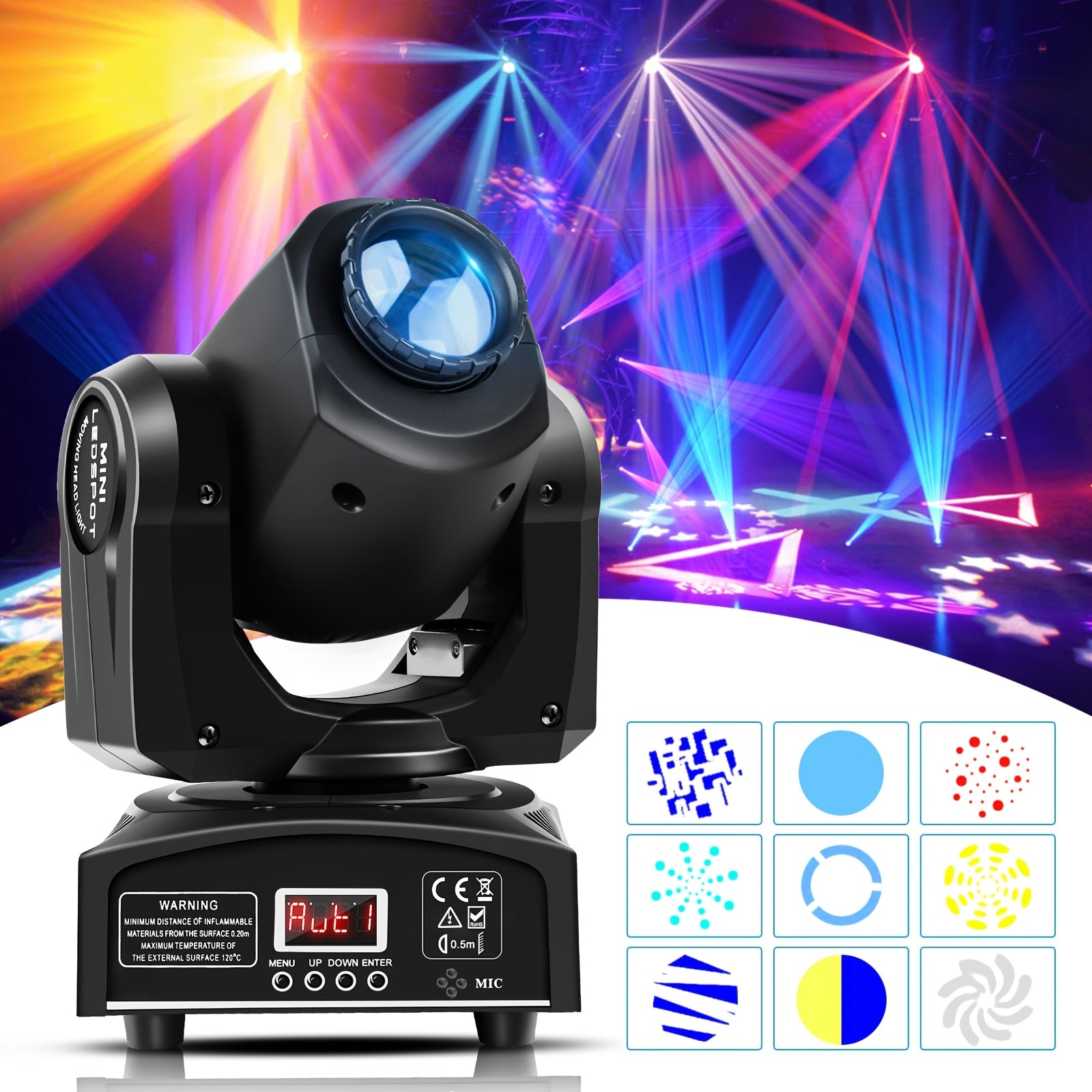 Professional moving head LED DJ light, RGBW control with sound-activated motion - pan/tilt shake effect, remote-compatible spotlight, suitable for weddings, parties, live performances, church events - RGBW color system