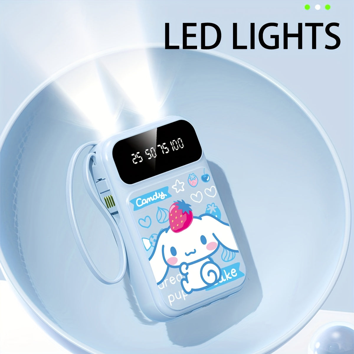 Cinnamoroll Power Bank Cute Sanrio Portable Charger Blue, 20000mAh Travel Essential Power Bank with 4 Built-in Cable, Small And Fast Charging Battery Pack, Ultra-bright LED Lights, Suitable for IPhones/Android Phones