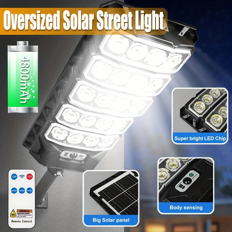 Solar Street Light – Outdoor Security Lighting, Motion Sensor Outdoor Light, Commercial Parking Lot Lighting, Night to Morning, LED Street Light, Home Garden Lighting, with Remote Control, Solar Powered, No Installation Required