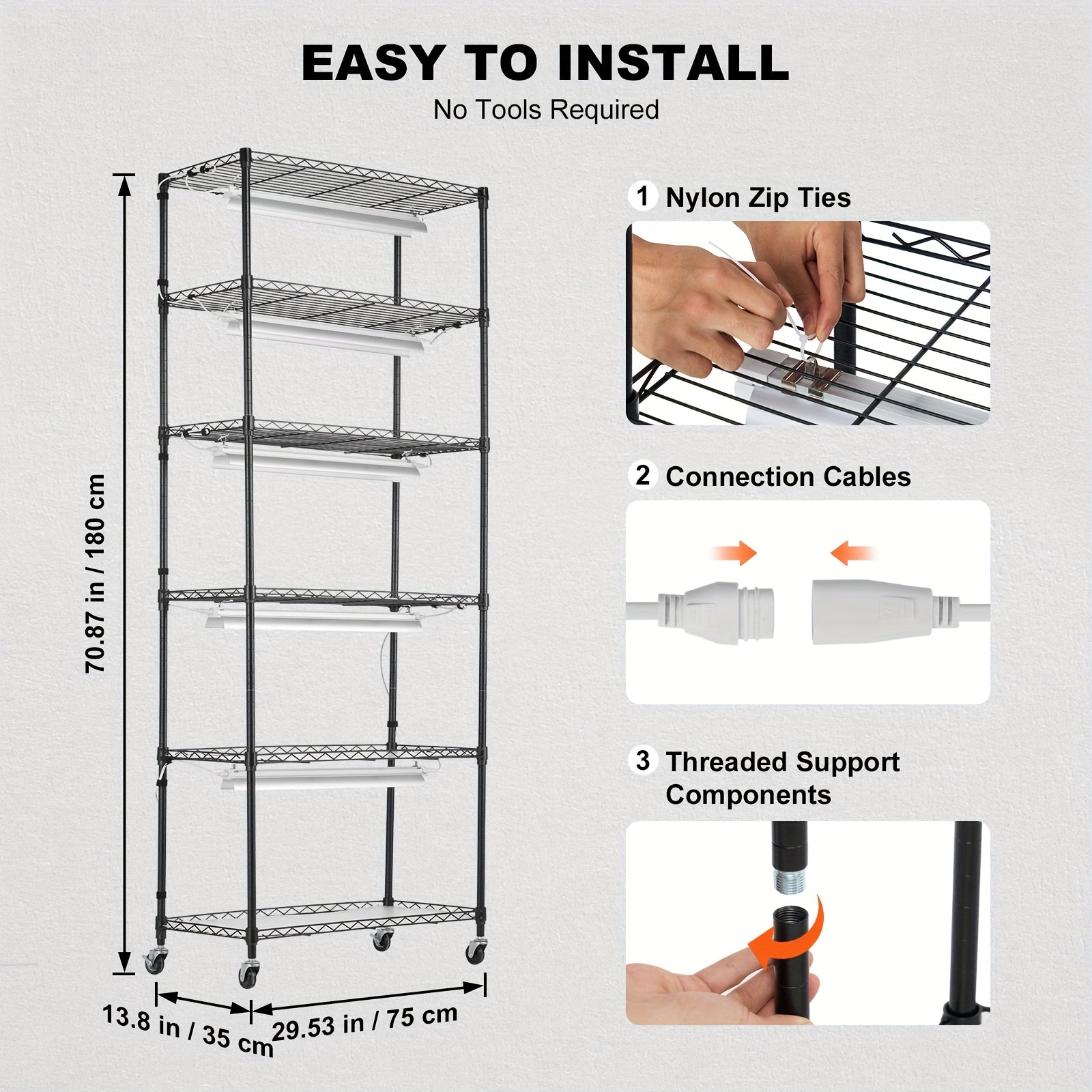 Functional Plant Shelf, DIYable, 6-Tier, 180cm×75cm, 192W, US Plug, 110V