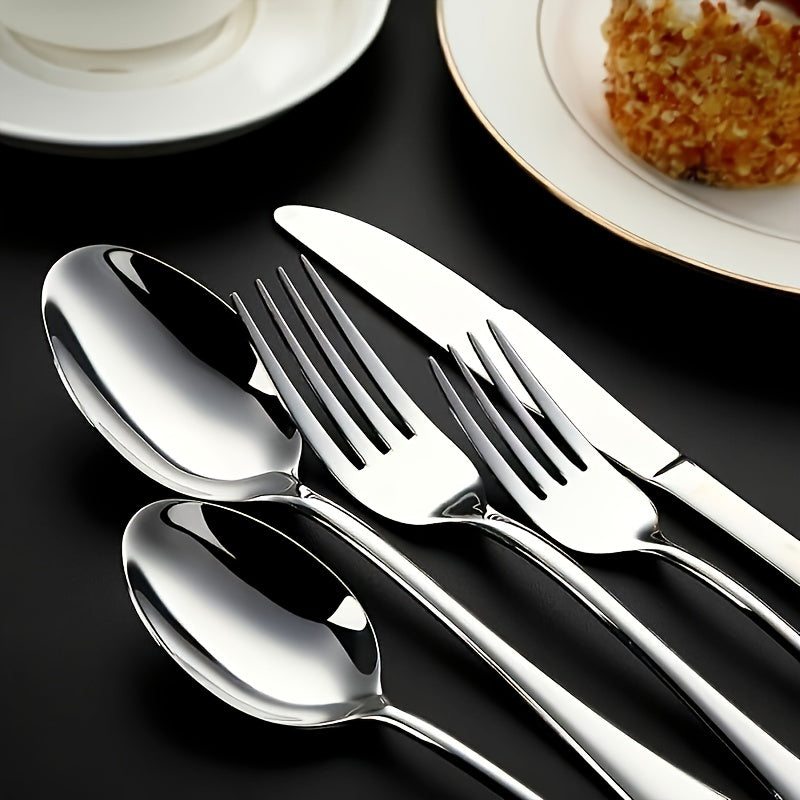 Stainless Steel Western Cutlery Set – Includes Dinner Fork, Dinner Spoon & Tea Spoon – Luxurious Silver Color, Dishwasher Safe – Top Choice for Family Gatherings & Wedding Gifts