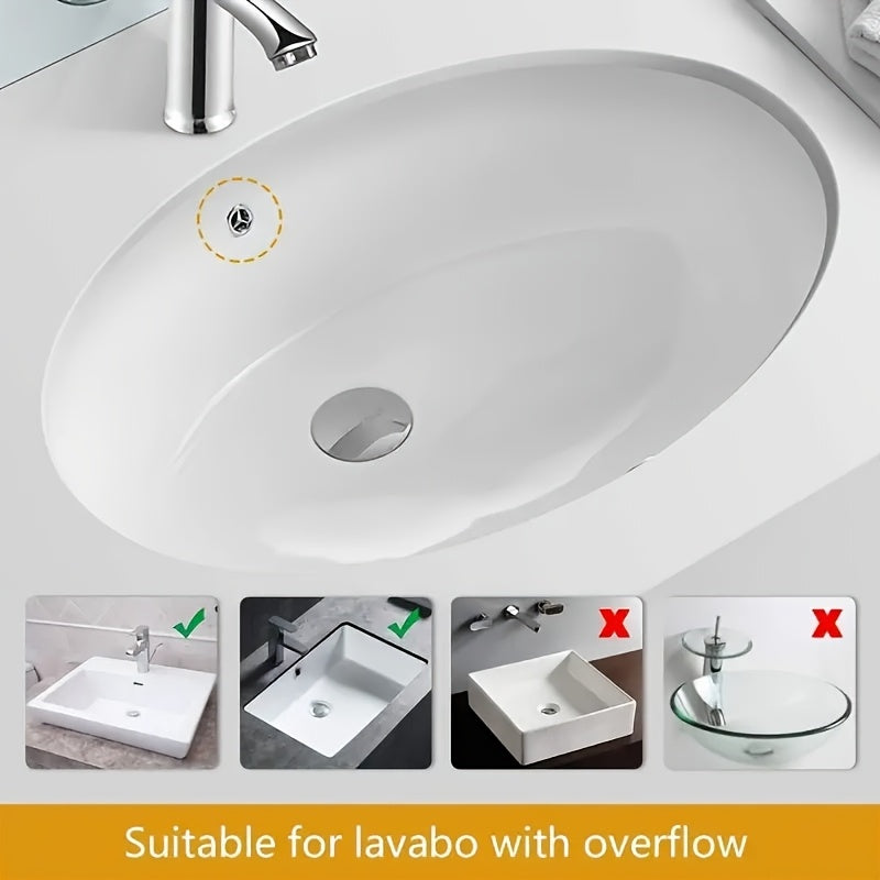 1-Piece Stainless Steel Pop-Up Sink Drain - Push-to-Close, Odor-Proof Bathroom Glass Basin Drainer, Washbasin Waste Fitting